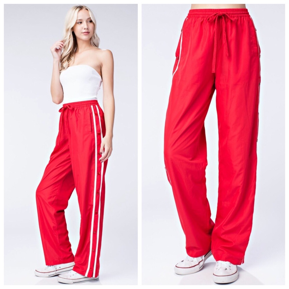 New red 90’s button down track pants